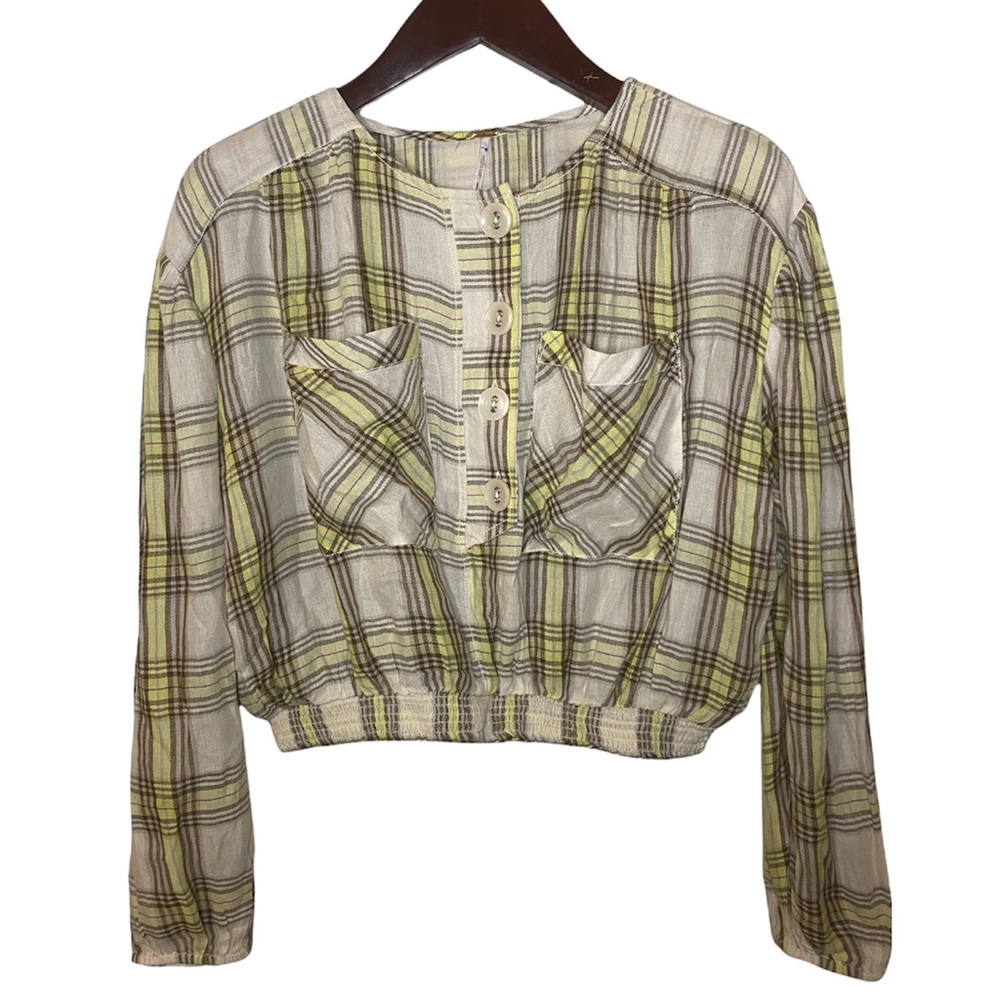 FREE PEOPLE - It’s the Good Life Plaid Top with Pale Green Accents - Picture 10 of 12